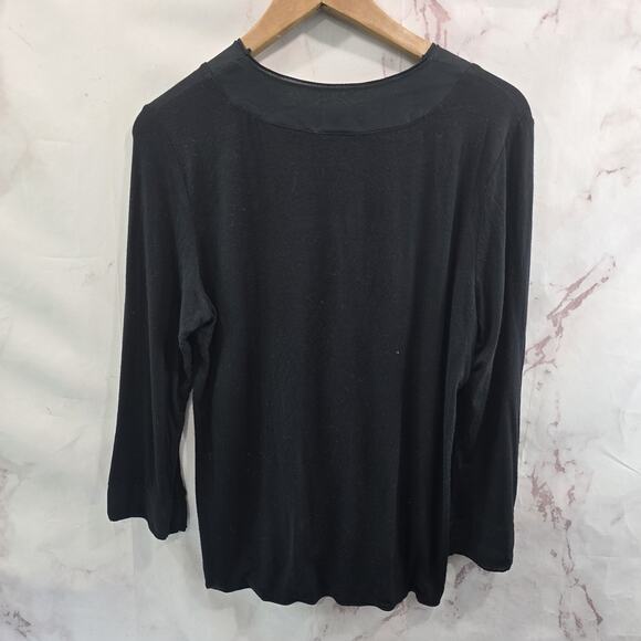 J Jill Shirt Womens Medium Black Tee T V Neck Quarter Sleeve Silk Trim Accent - Picture 5 of 11